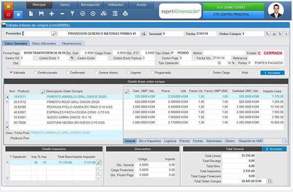 CONTROL DE LAS COMPRAS sobre ERP Cloud Alimentacion