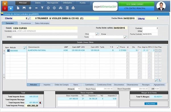 OFERTAS VENTA sobre ERP Alimentacion en Cloud