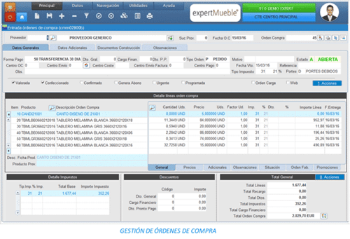 CONTROL DE LAS COMPRAS   sobre ERP Mueble en Cloud