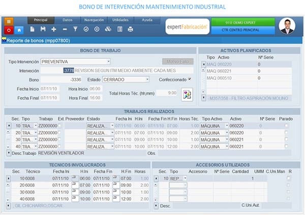 Bono de intervencion mantenimiento industrial