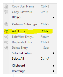 keepass add entry